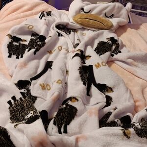 Holiday Time Pink and White Hooded Blanket
